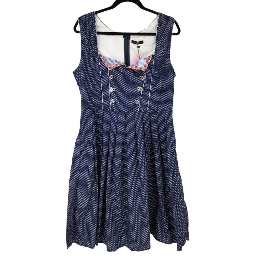 Classic The Fashion Design Blue White Polka Dot Retro Pin Up Dress Size Large
